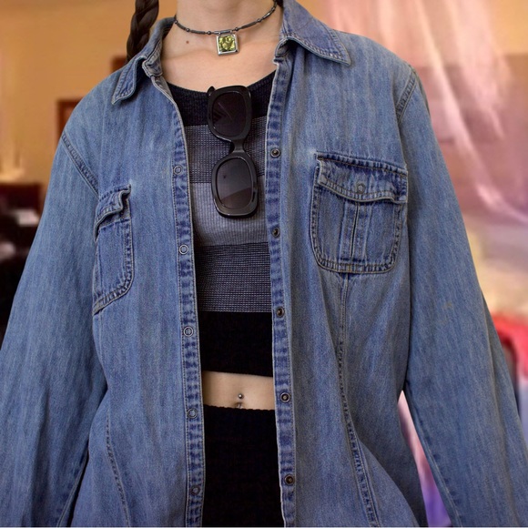 Vintage 90s grunge denim button up shirt - Picture 4 of 15